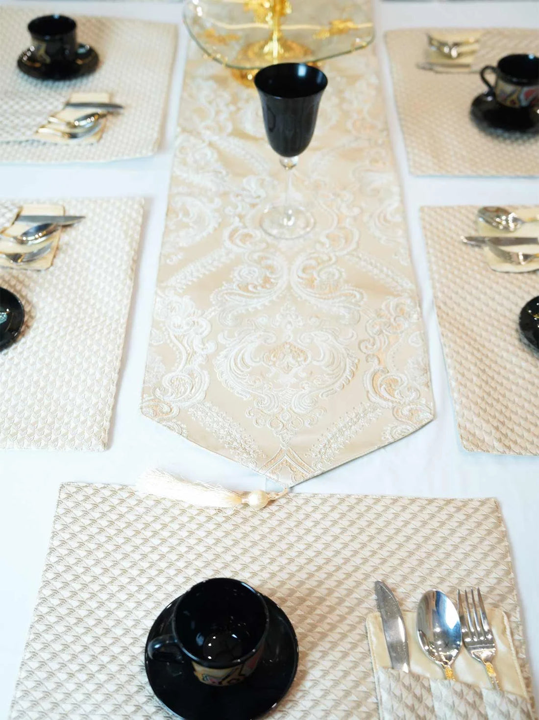 Ivory Damask Table Runner Set