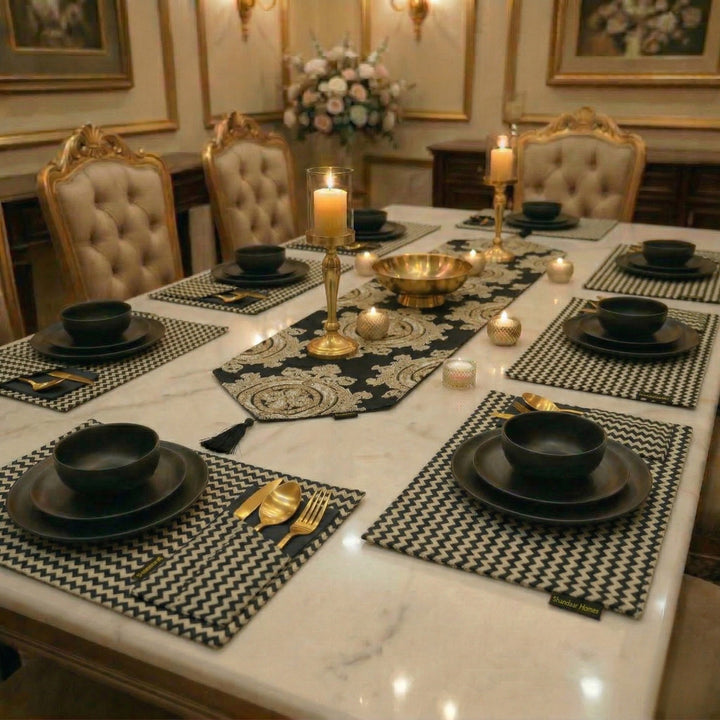 Crown Gold Black Table Runner Set