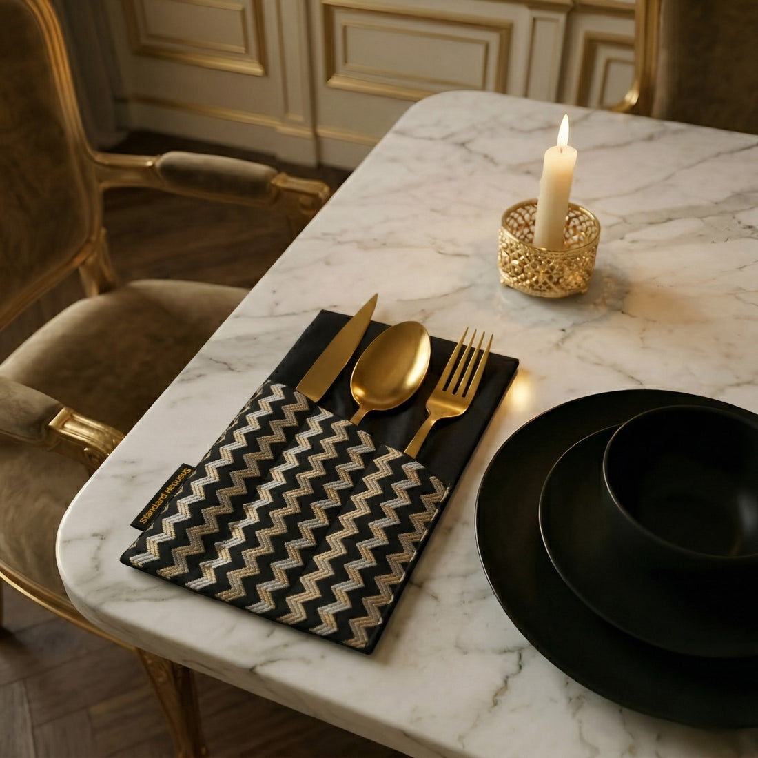 Crown Gold Black Cutlery Holder