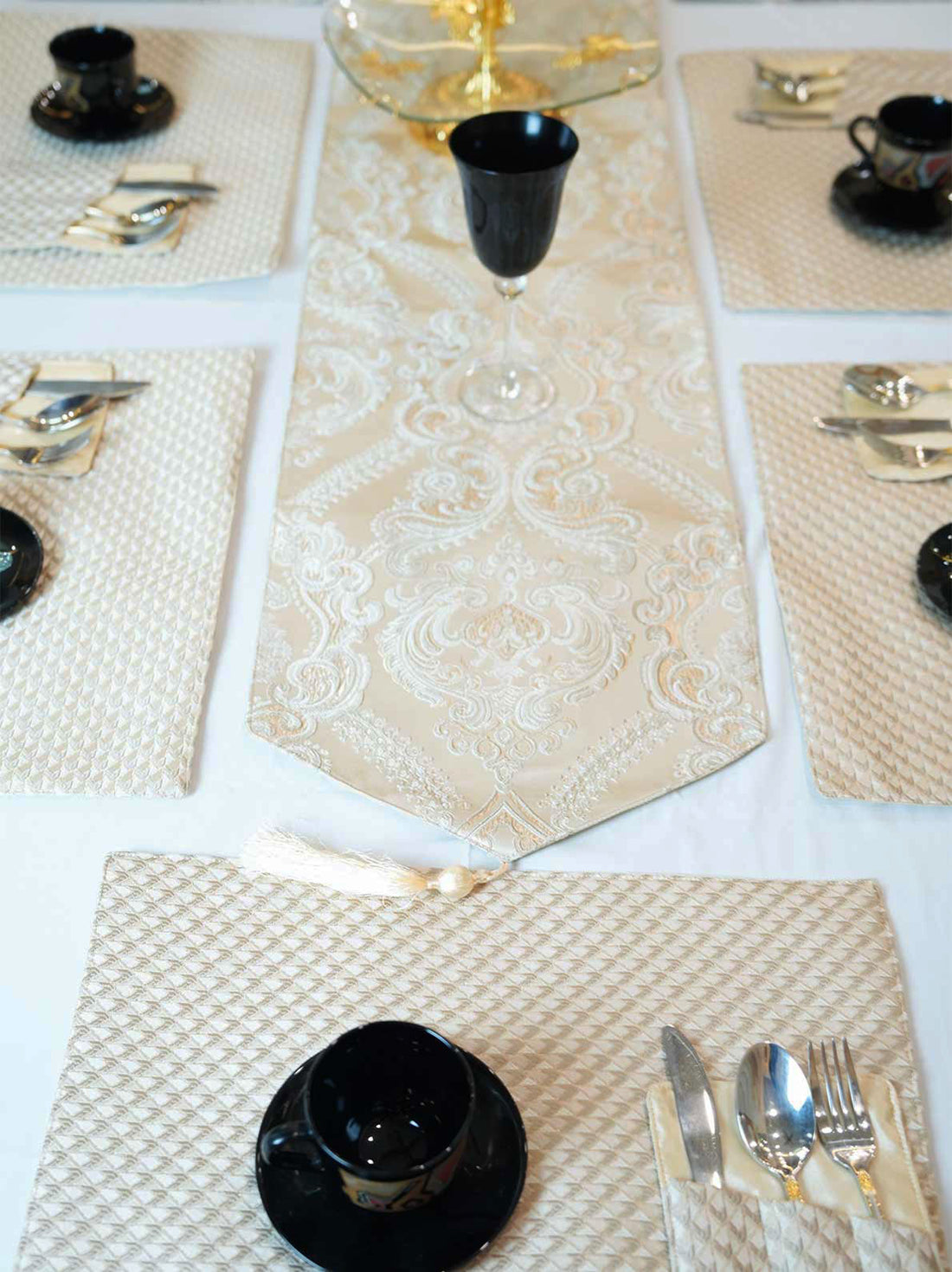 Ivory Damask Table Runner Set