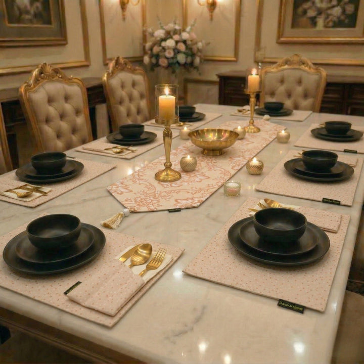 Pink Golden Damask Runner Set