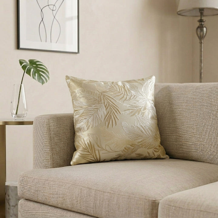 Golden White Leaf Cushion Cover