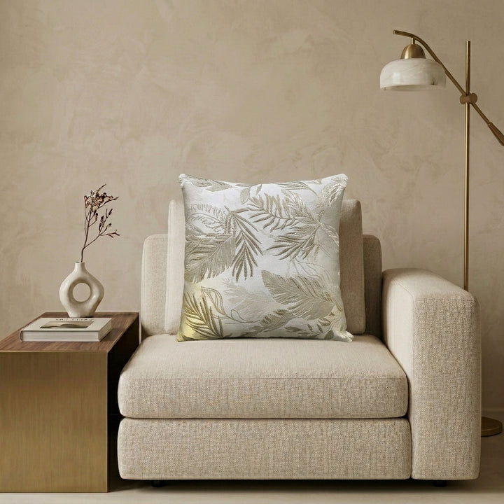 Golden White Leaf Cushion Cover