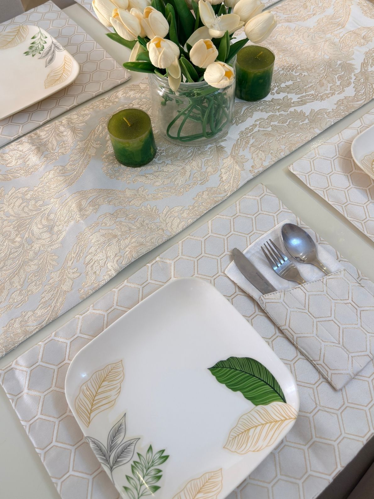 Pearl White Table Runner Set