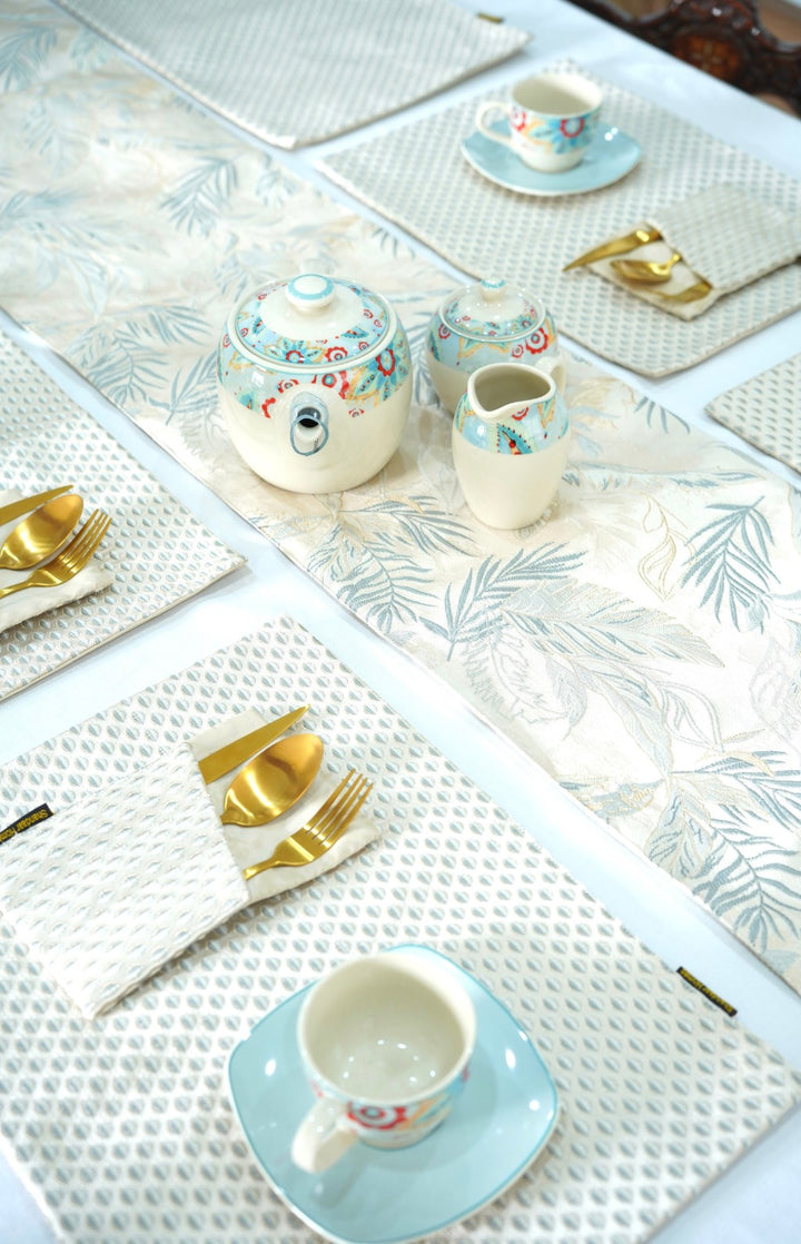 White Grey Damask Table Runner Set