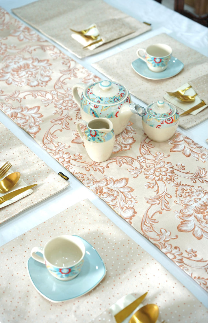 Pink Golden Damask Runner Set