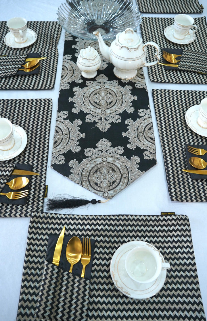 Crown Gold Black Table Runner Set