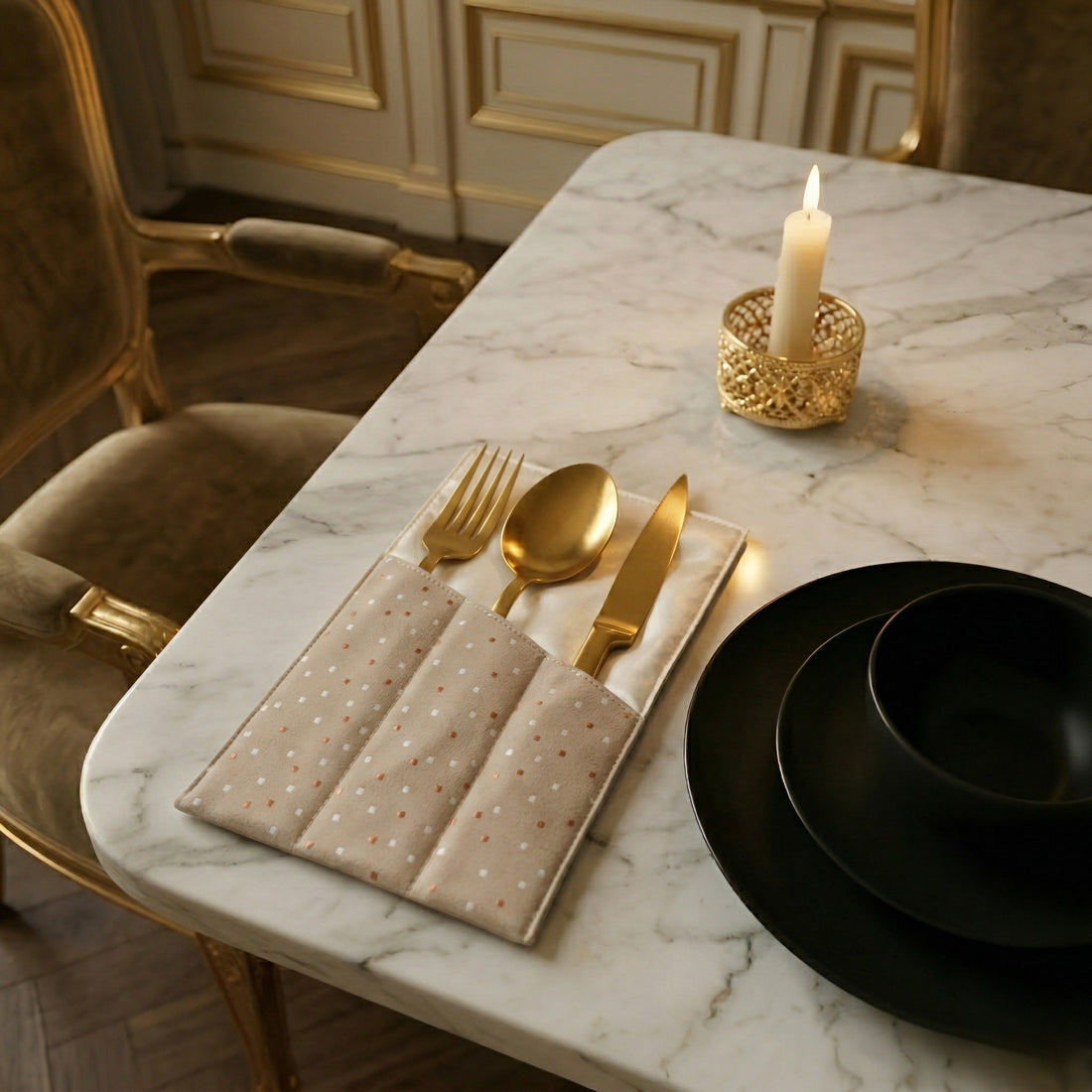 Pink Golden Damask Cutlery Holder