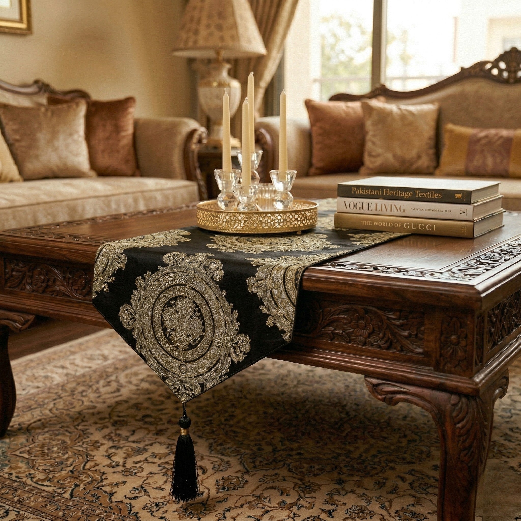 Crown Gold Black Table Runner