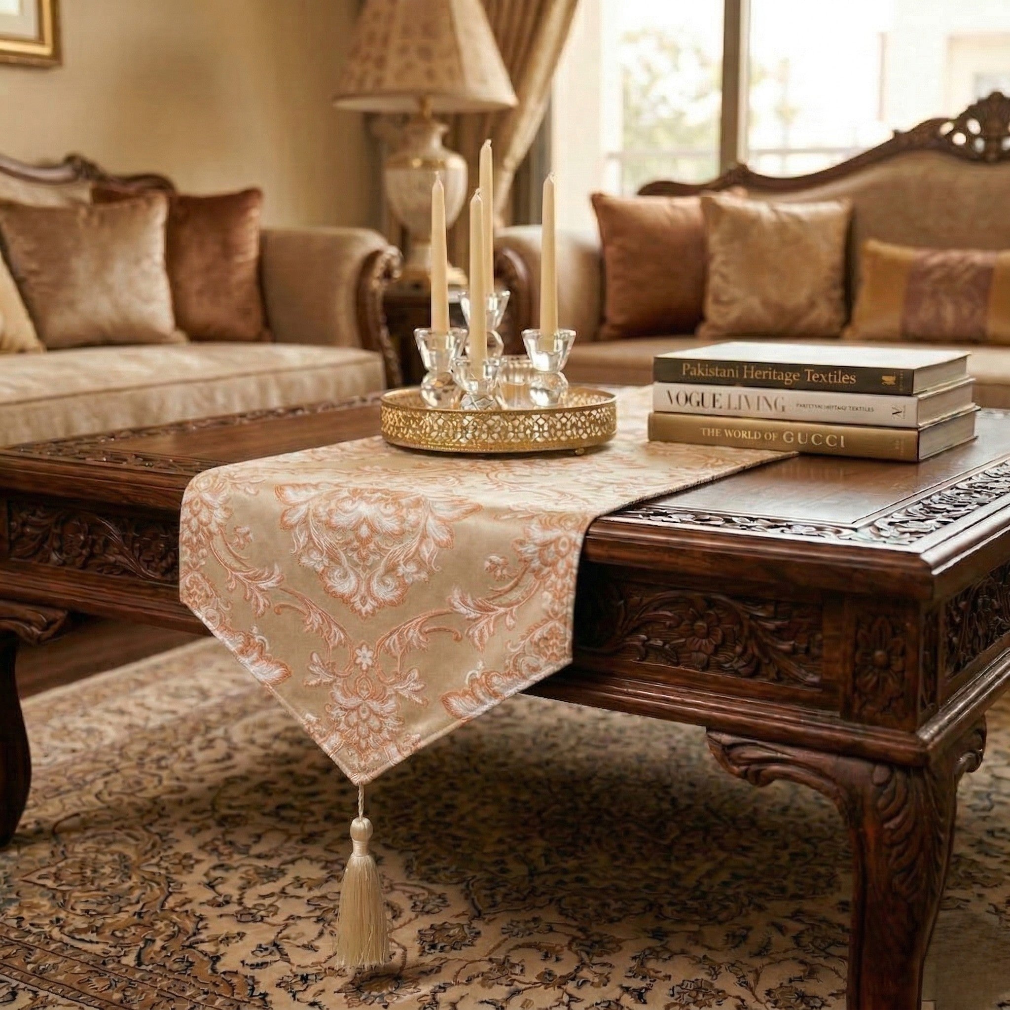 Pink Golden Damask Runner
