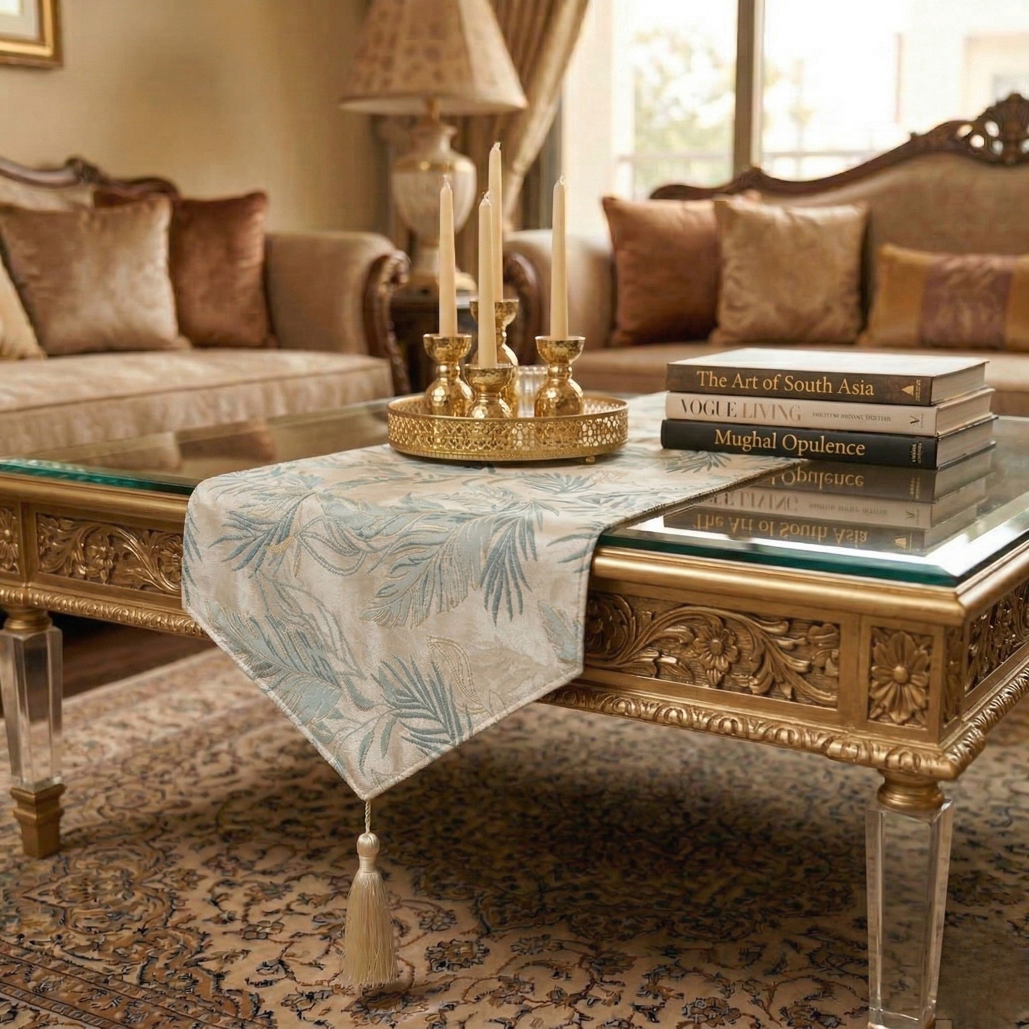 White Grey Damask Table Runner