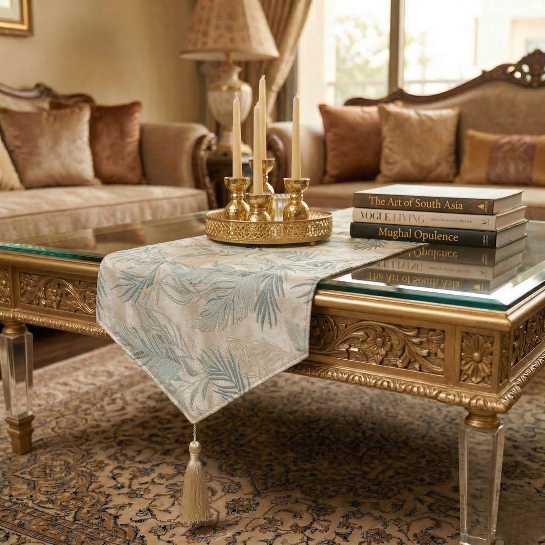 White Grey Damask Table Runner
