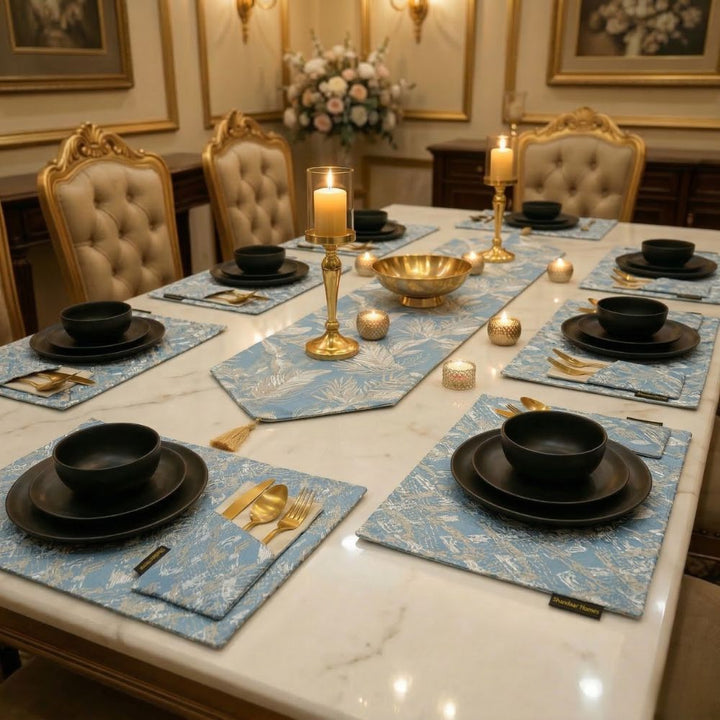 Silver Grey Damask Table Runner Set