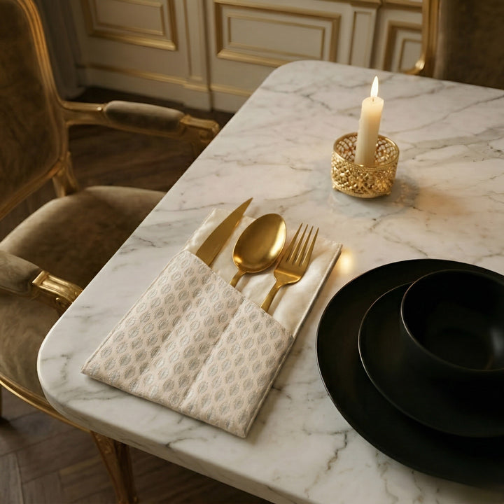 White Grey Damask Cutlery Holder