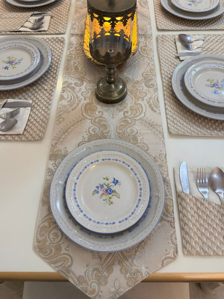 Ivory Damask Table Runner Set