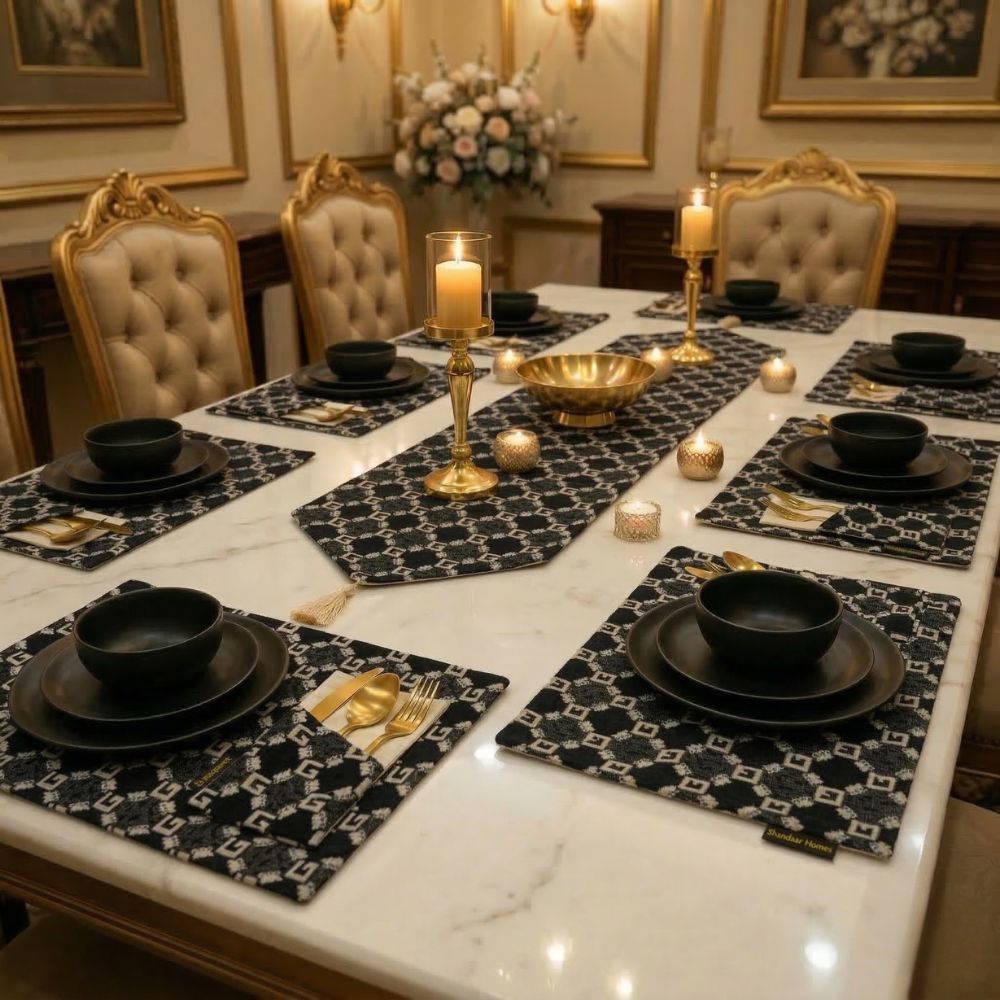 Black Velvet Table Runner Set