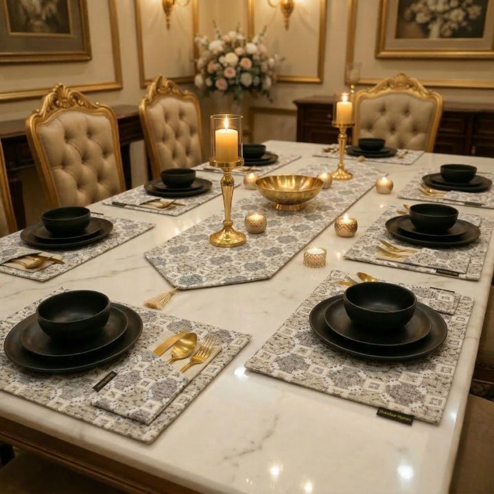 Gold Brown Velvet Table Runner Set