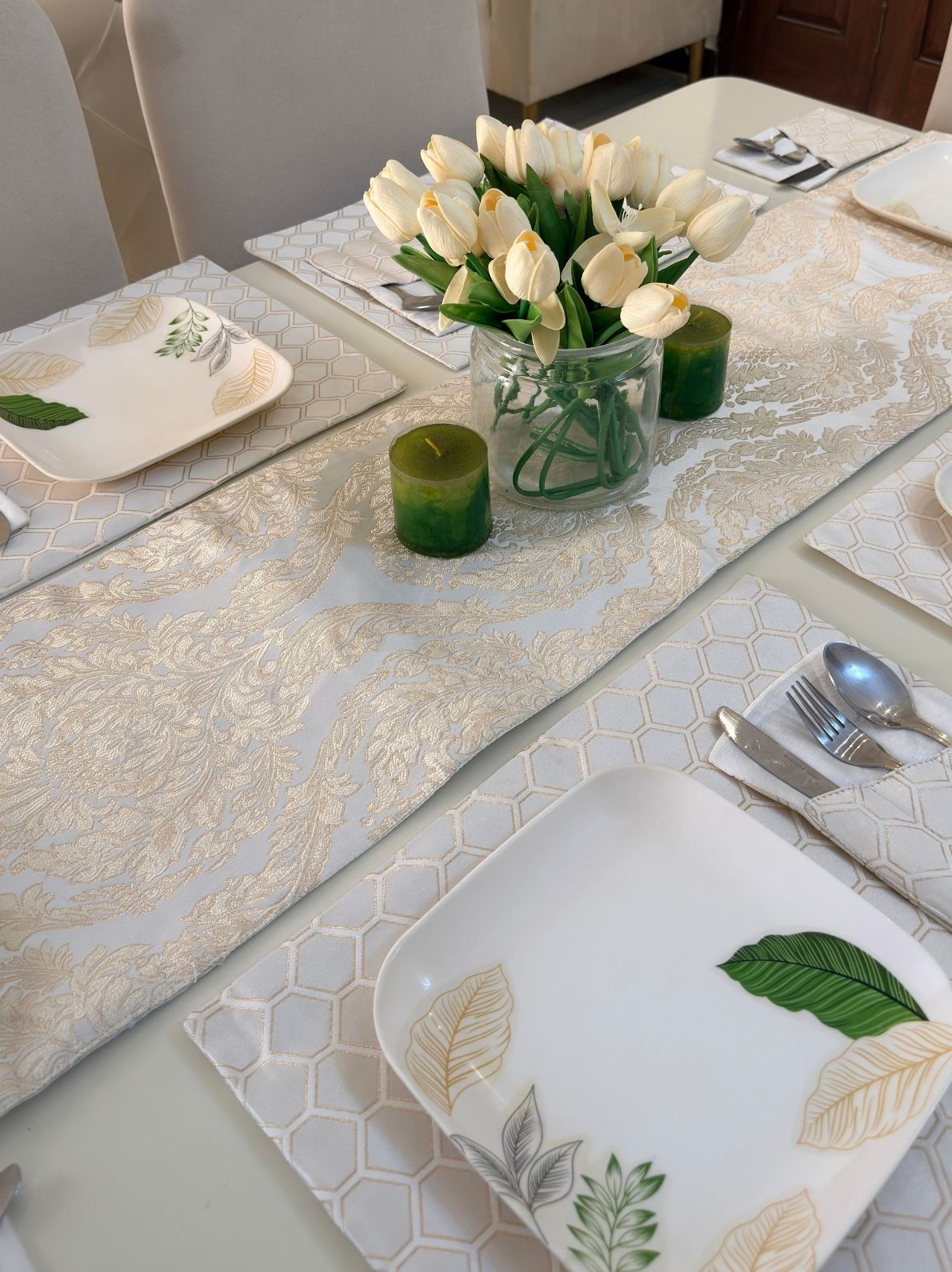 Pearl White Table Runner Set