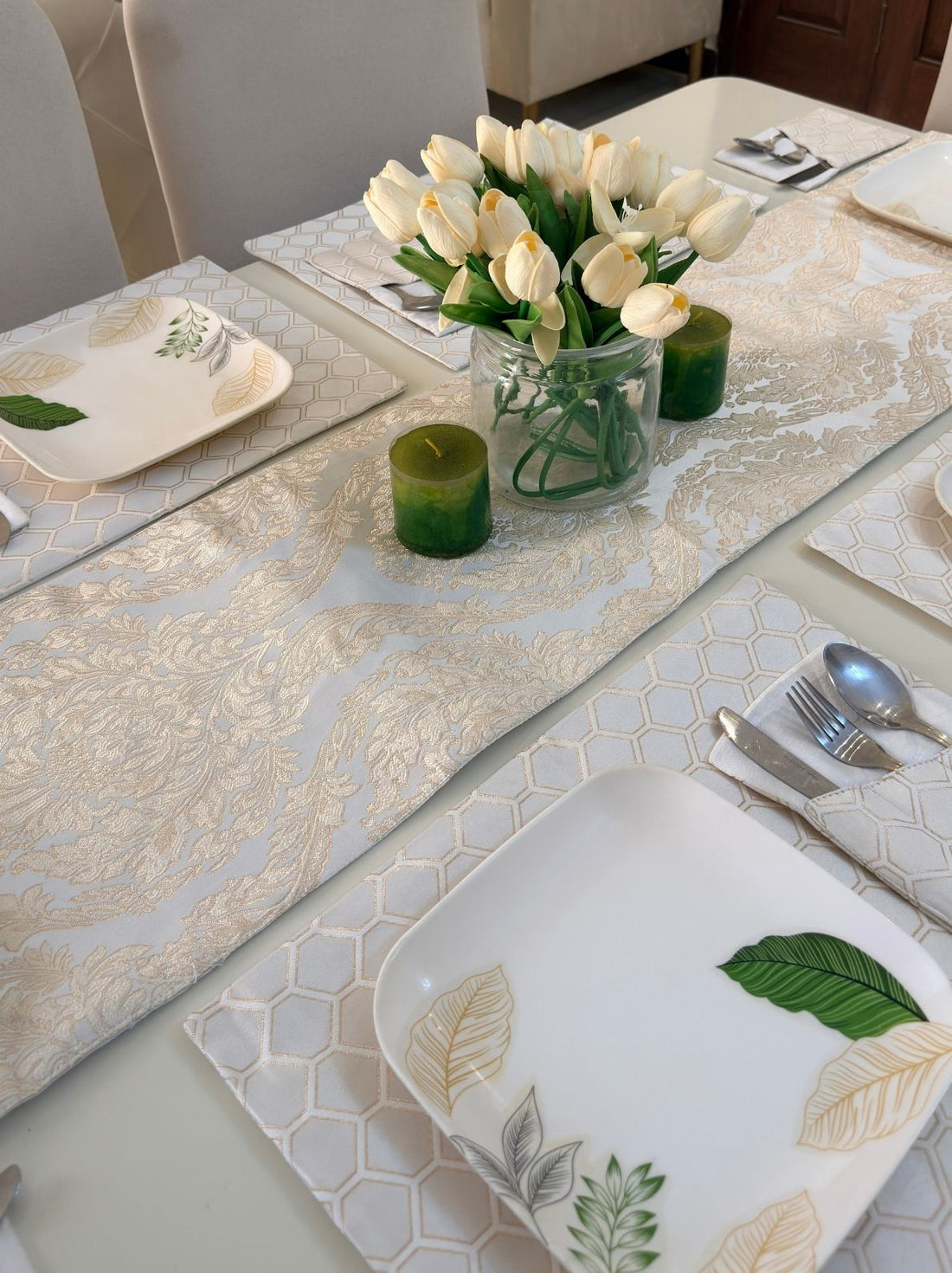 Pearl White Table Runner Set