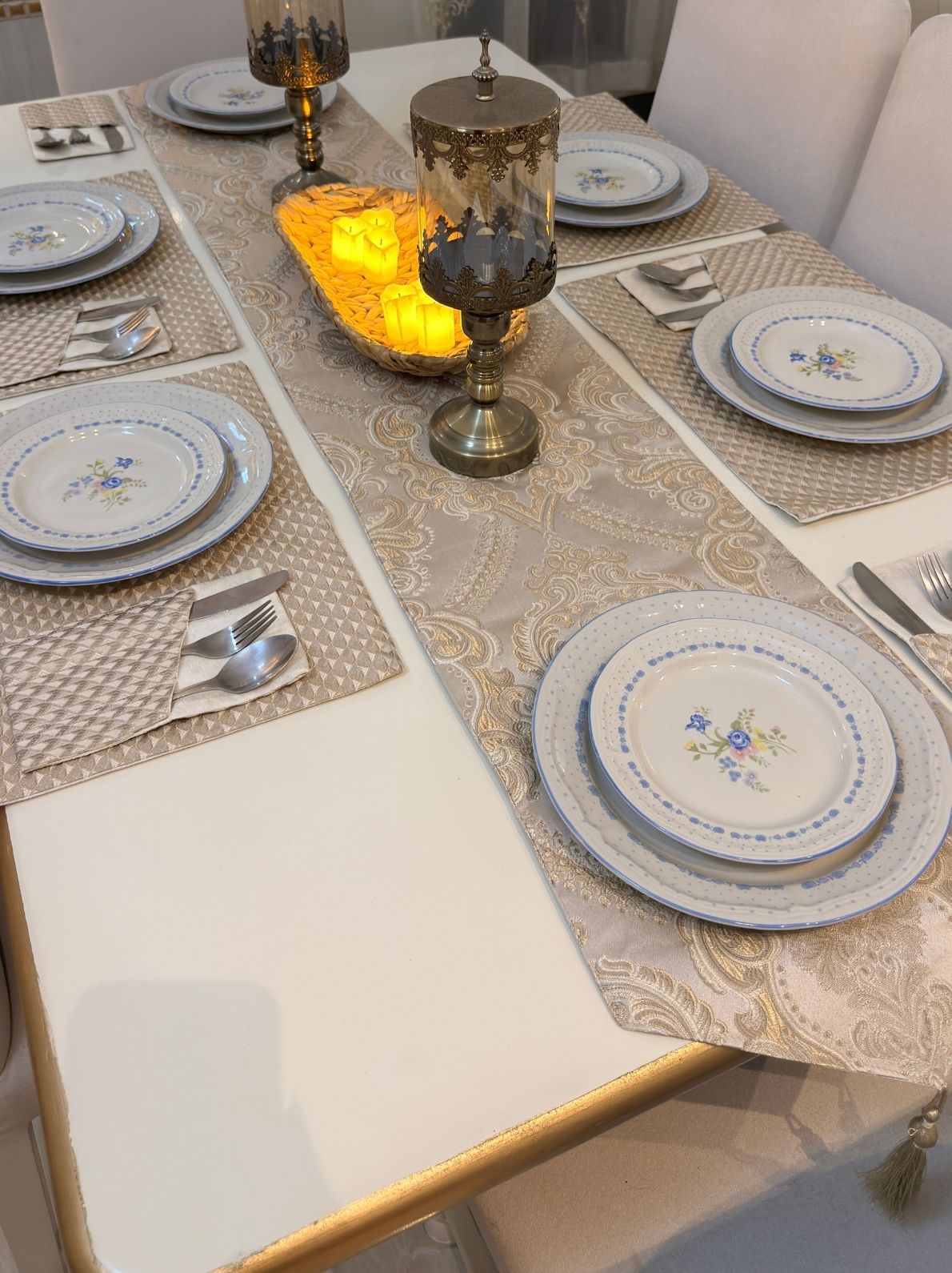 Ivory Damask Table Runner Set