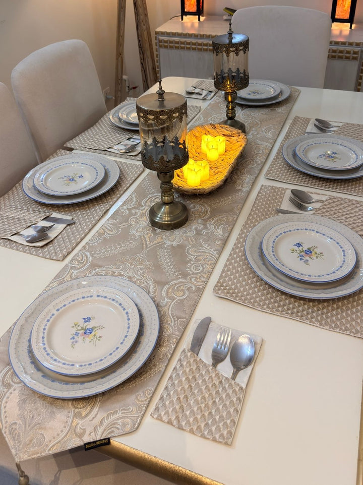 Ivory Damask Table Runner Set