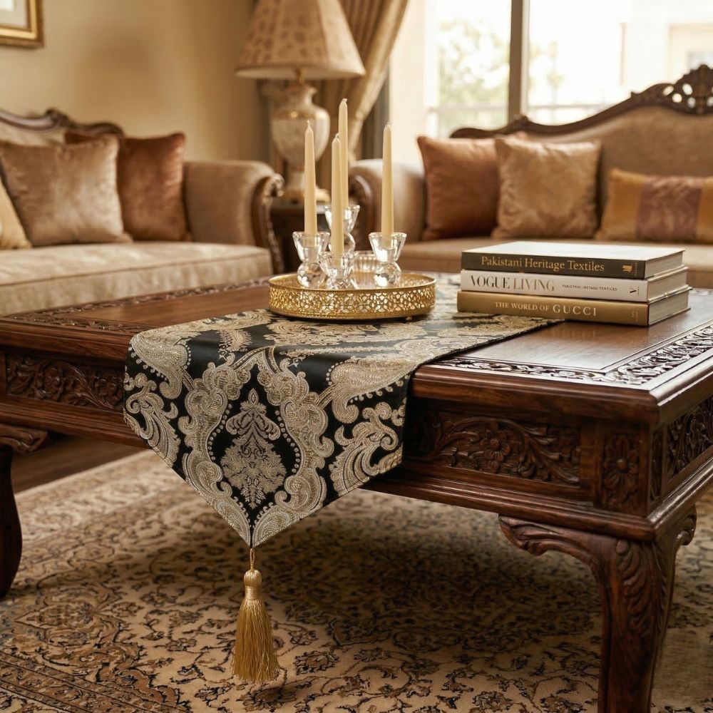 Baroque Black Gold Table Runner