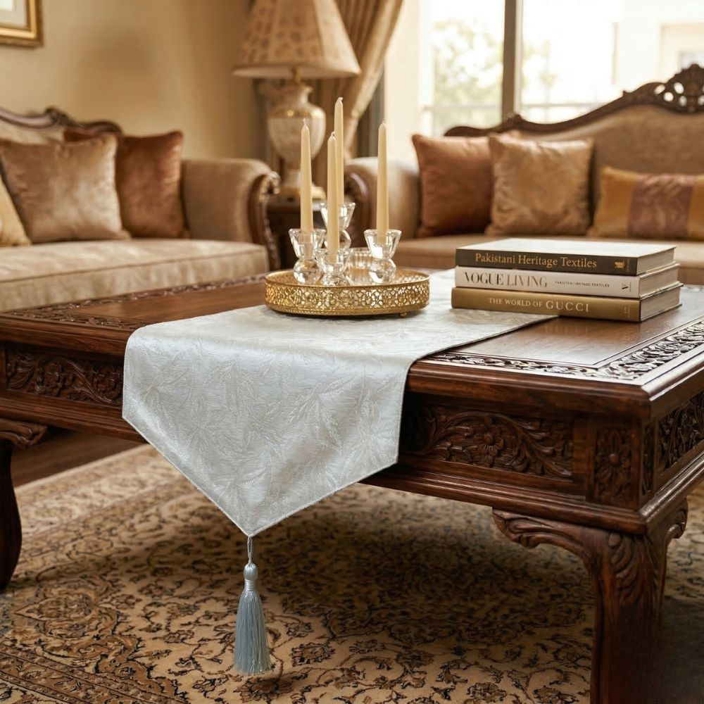 Baroque White Table Runner