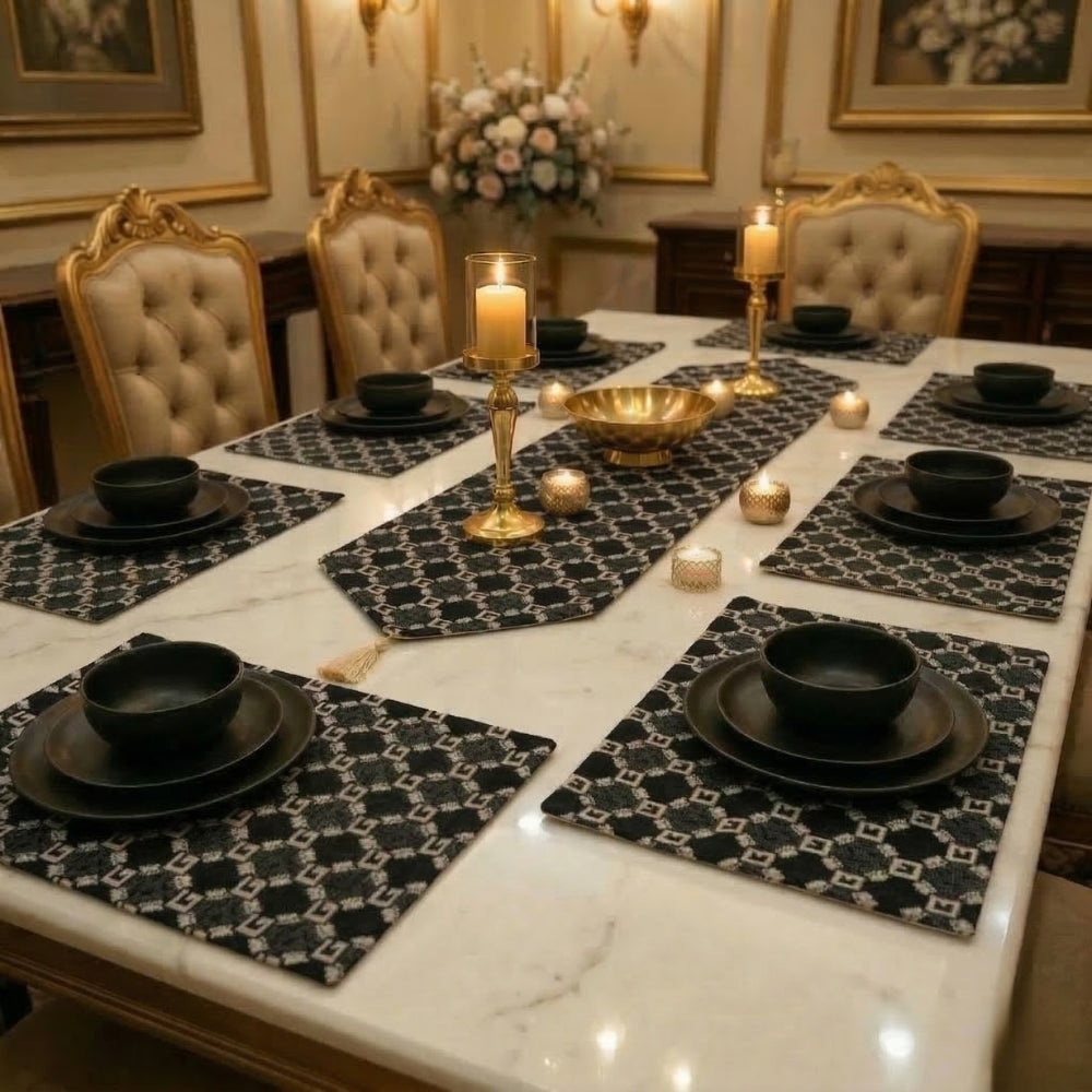 Black Velvet Table Runner Set