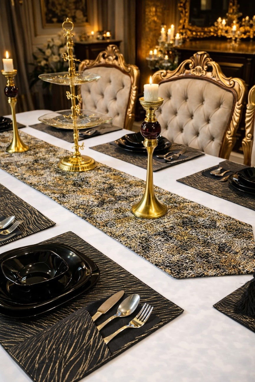 Chenille Damask Table Runner Set