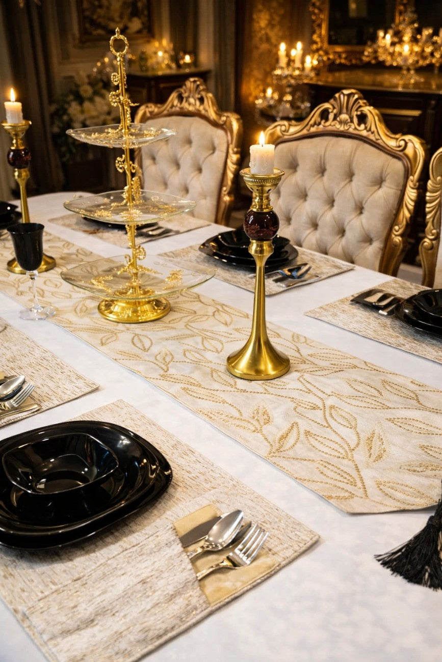 Luxury Thick Lined Damask Table Runner Set