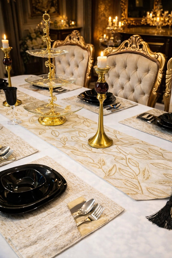 Luxury Thick Lined Damask Table Runner Set