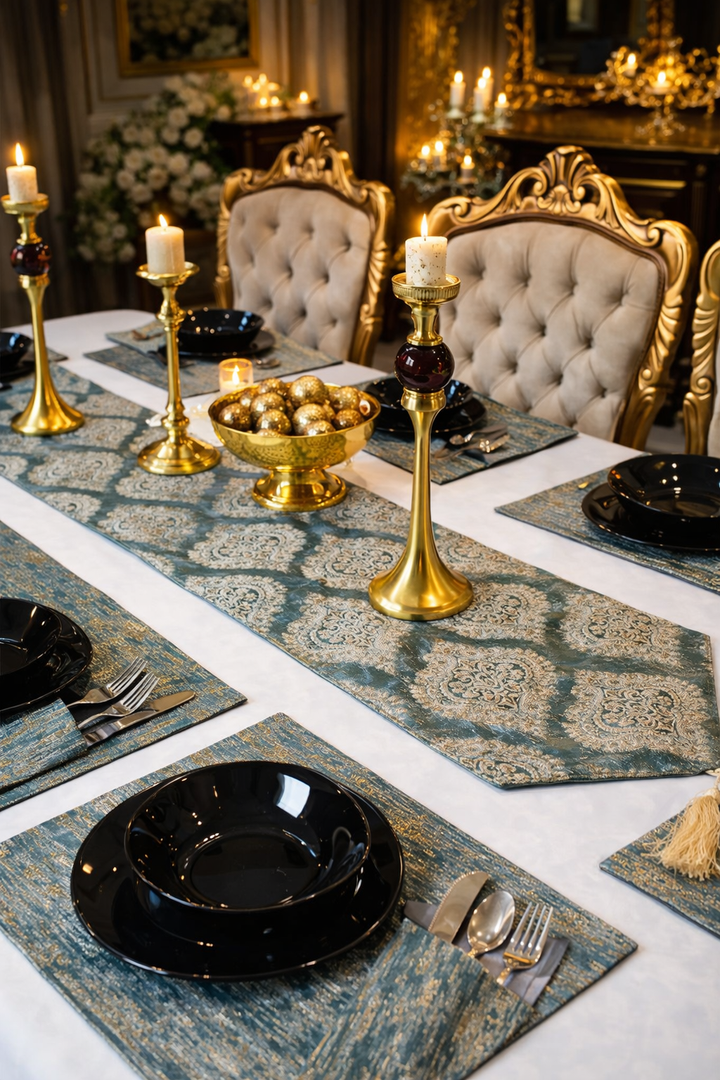 Misty Grey Damask Table Runner Set