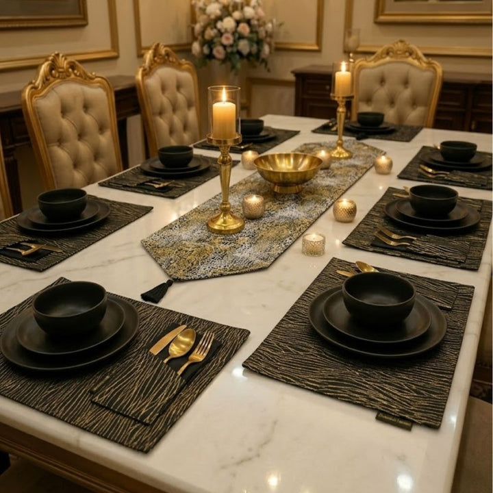 Chenille Damask Table Runner Set