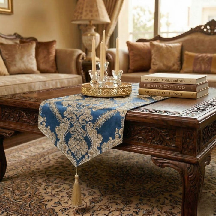 Crown Damask Blue Table Runner