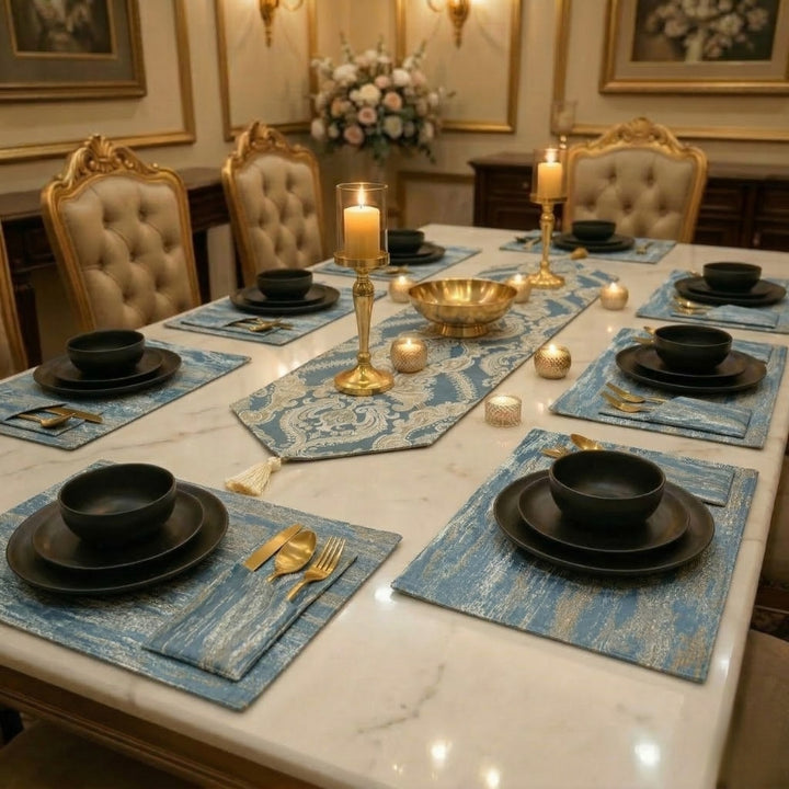Crown Damask Blue Table Runner Set
