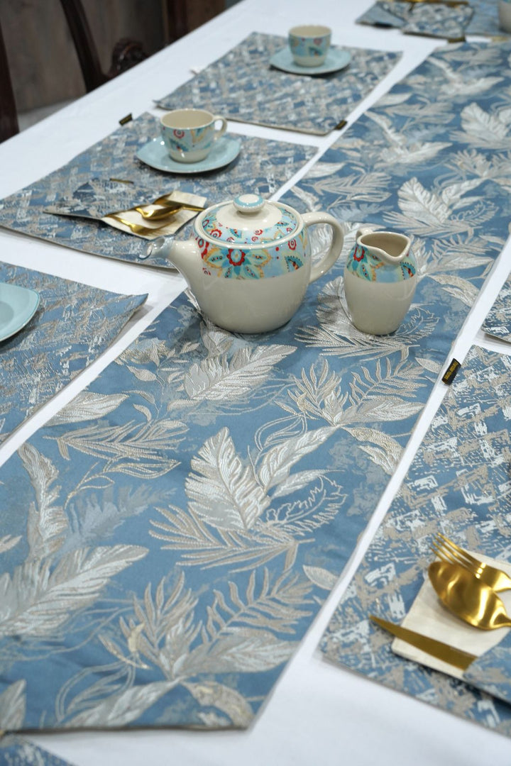 Silver Grey Damask Table Runner Set