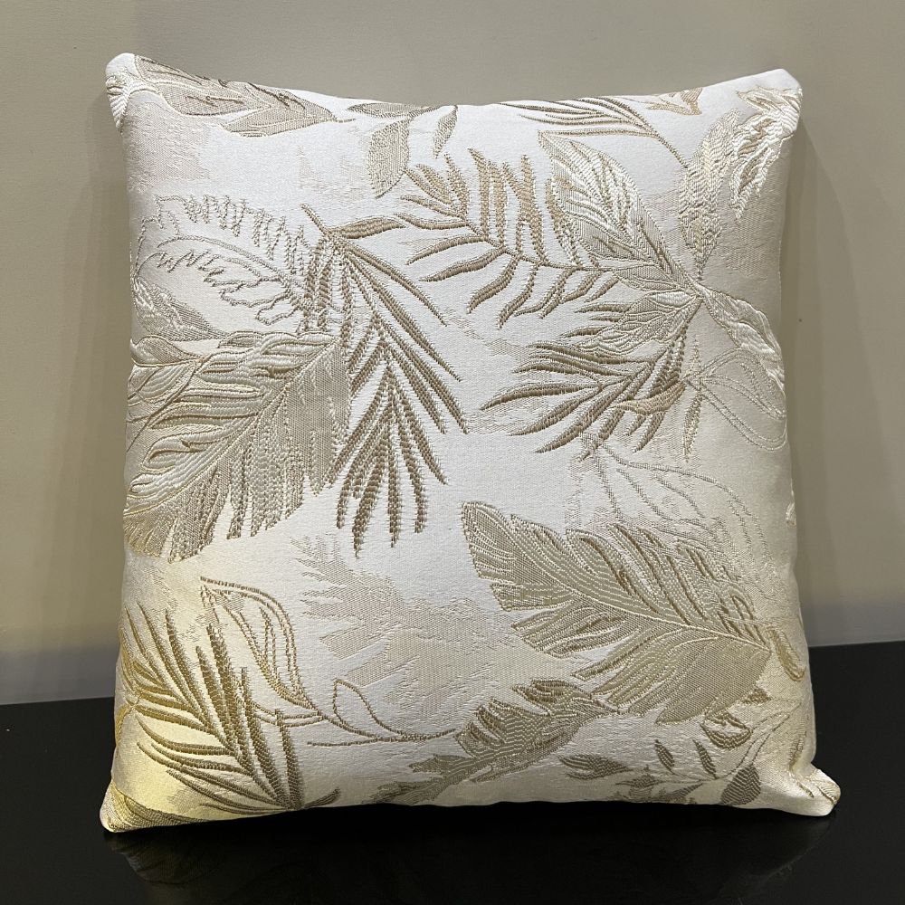 Golden White Leaf Cushion Cover