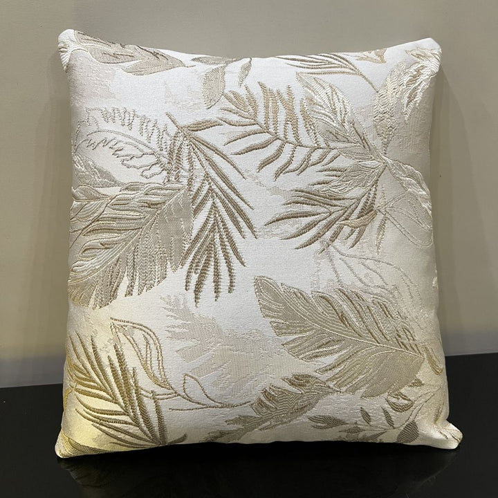 Golden White Leaf Cushion Cover