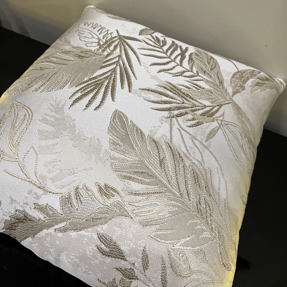 Golden White Leaf Cushion Cover