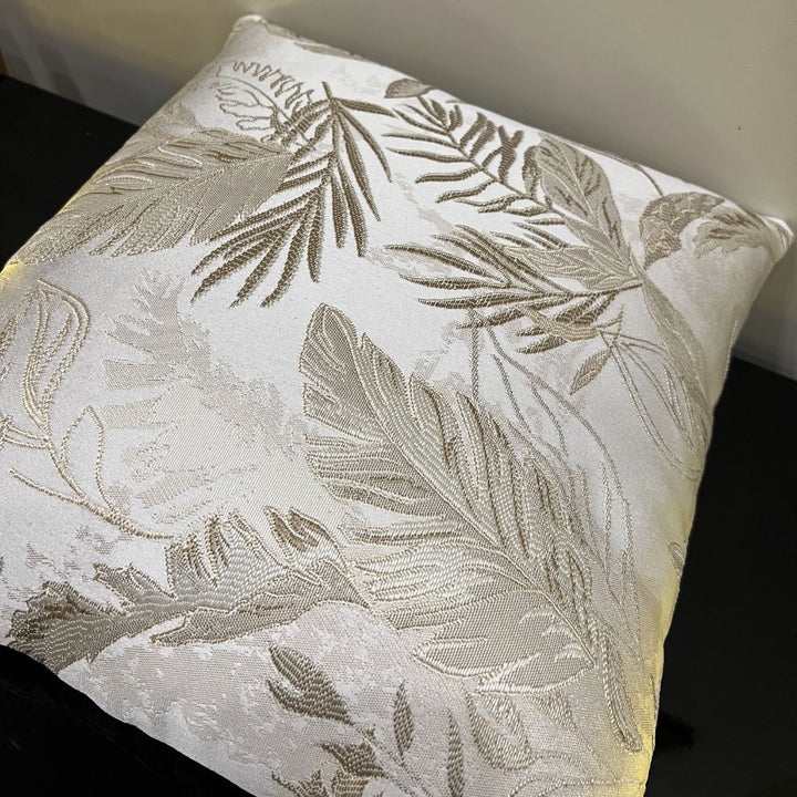 Golden White Leaf Cushion Cover