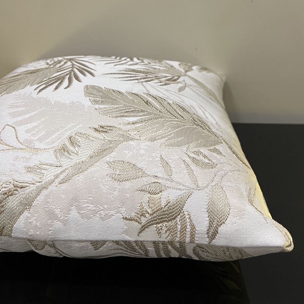 Golden White Leaf Cushion Cover