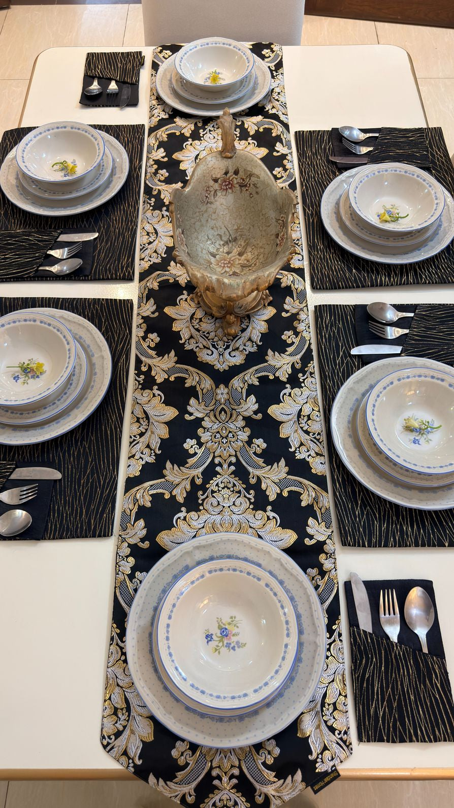 River Stone Damask Table Runner Set