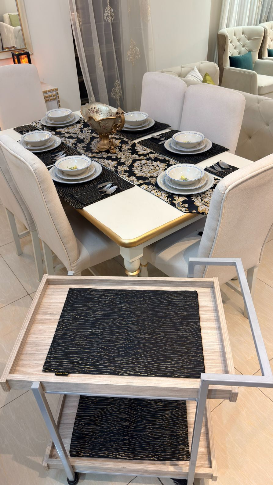 River Stone Damask Table Runner Set
