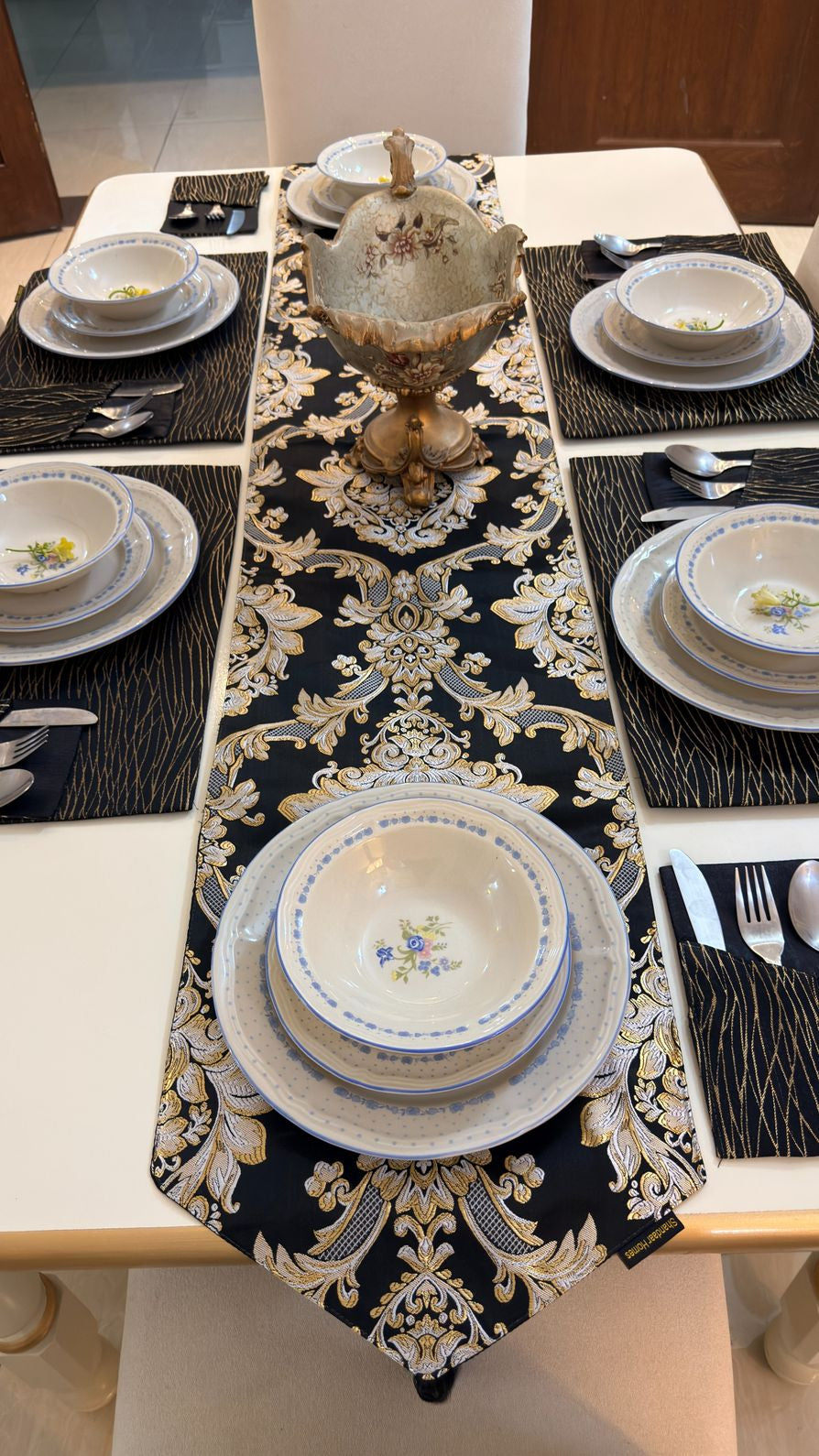 River Stone Damask Table Runner Set