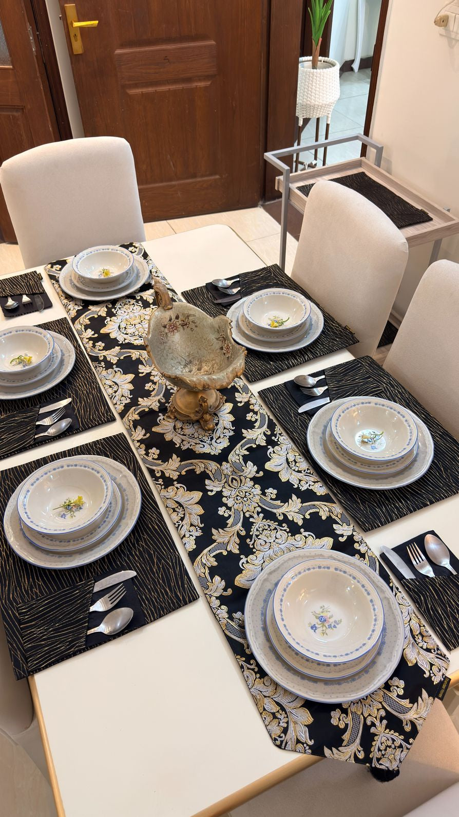 River Stone Damask Table Runner Set
