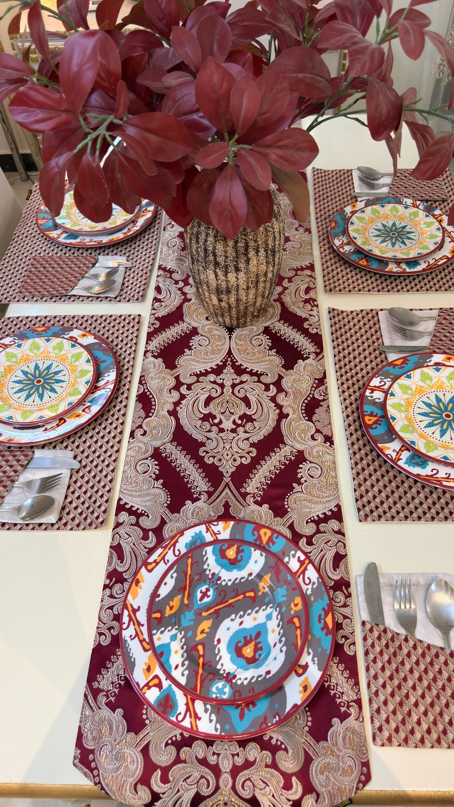 Royal Red Scarlet Table Runner Set