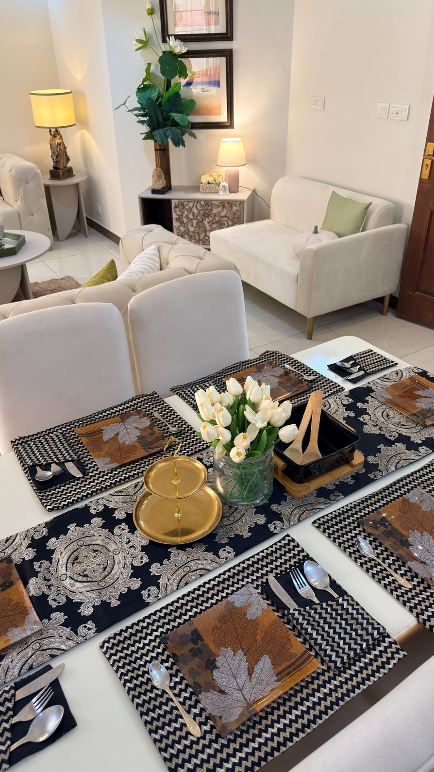 Crown Gold Black Table Runner Set