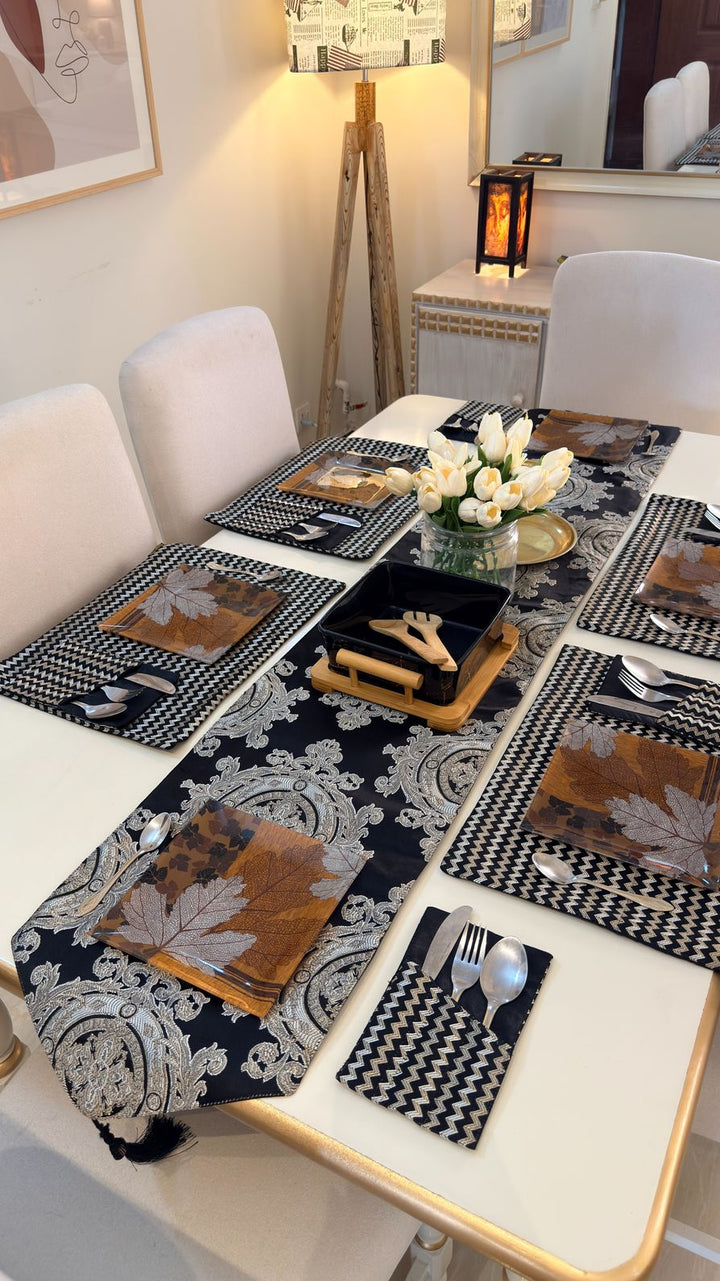 Crown Gold Black Table Runner Set