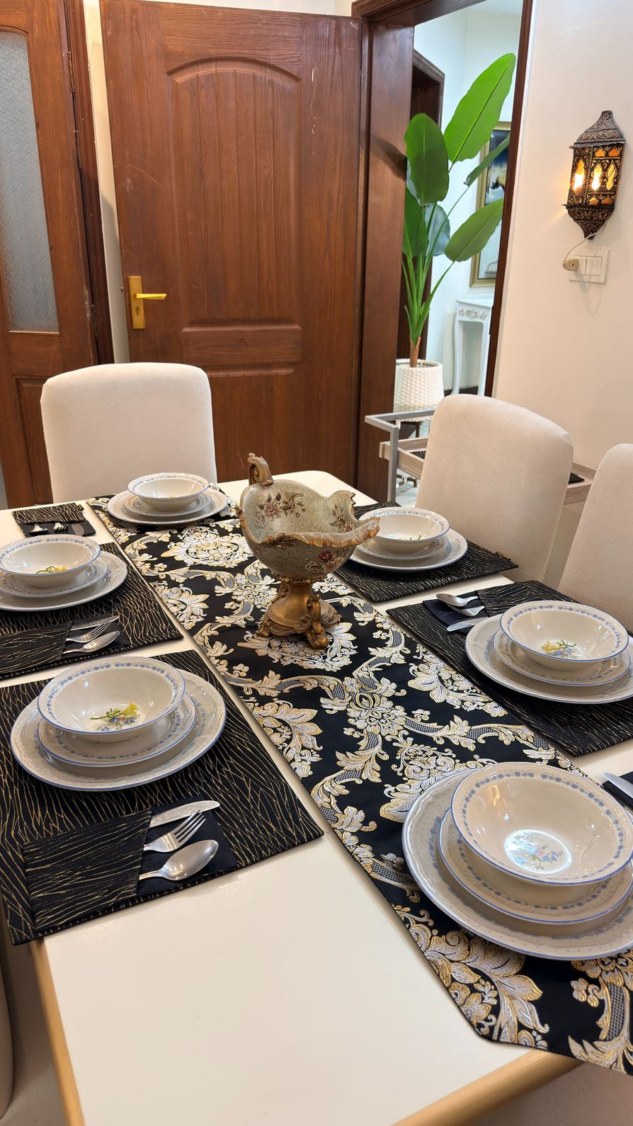 River Stone Damask Table Runner Set