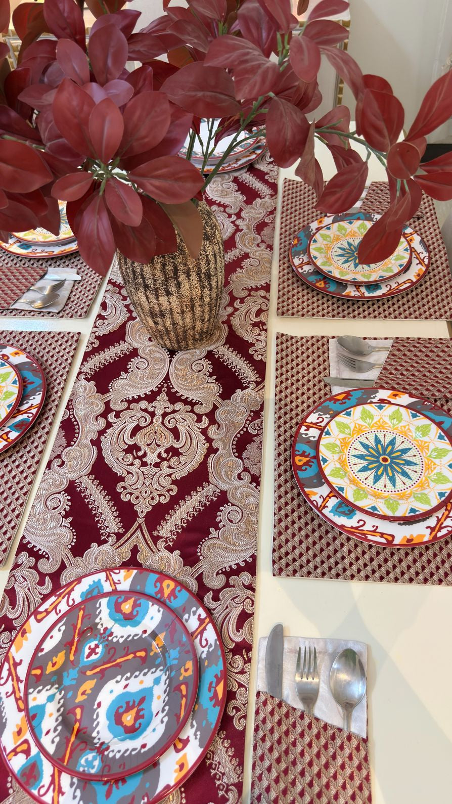 Royal Red Scarlet Table Runner Set